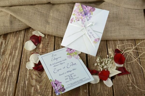 Düğün Davetiye - Hochzeit Einladungskarte - creme lila - mit Blumenmuster Düğün Davetiye