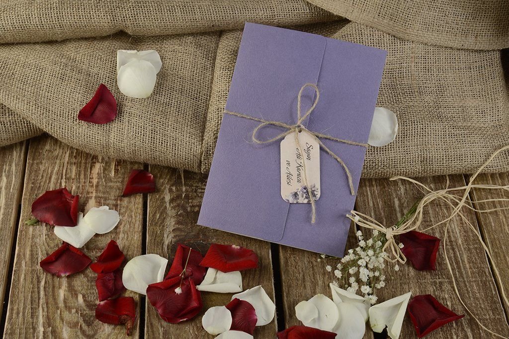 Düğün Davetiye - Hochzeit Einladungskarte - beige lila - mit Blumen Düğün Davetiye