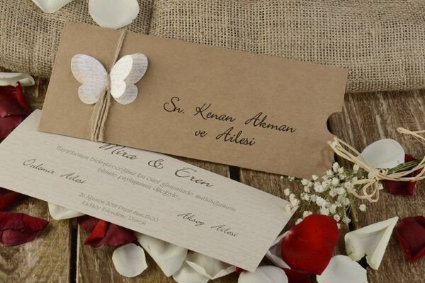 Düğün Davetiye - Hochzeit Einladungskarte - Schiebekarte - mit Schmetterling Schleife Düğün Davetiye