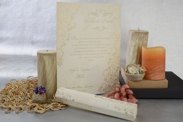 Düğün Davetiye - Hochzeitseinladung - creme - Papyrusrolle mit Blumenmotiv Düğün Davetiye