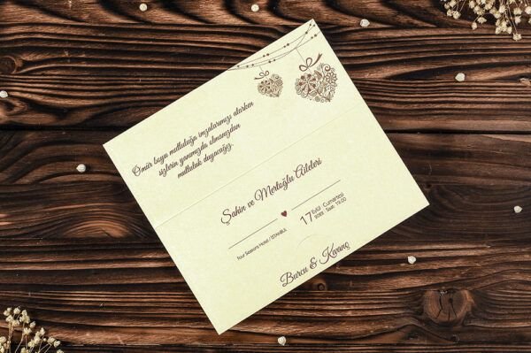 Düğün Davetiye - Hochzeit Einladungskarte Herz - Creme Düğün Davetiye