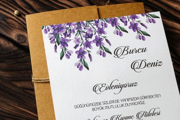 Düğün Davetiye - Hochzeit Einladungskarte Blume - Lila Düğün Davetiye