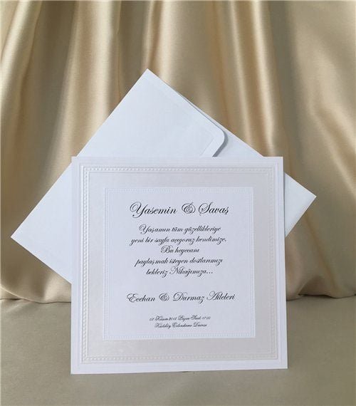 Düğün Davetiye - Hochzeitseinladung - weiß schlicht - mit glanz Rahmen Düğün Davetiye