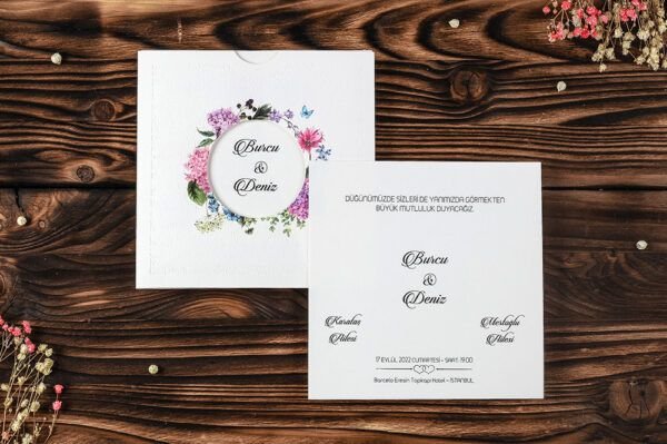 Düğün Davetiye - Hochzeit Einladungskarte Gelsenkirchen - Creme mit Blume Düğün Davetiye