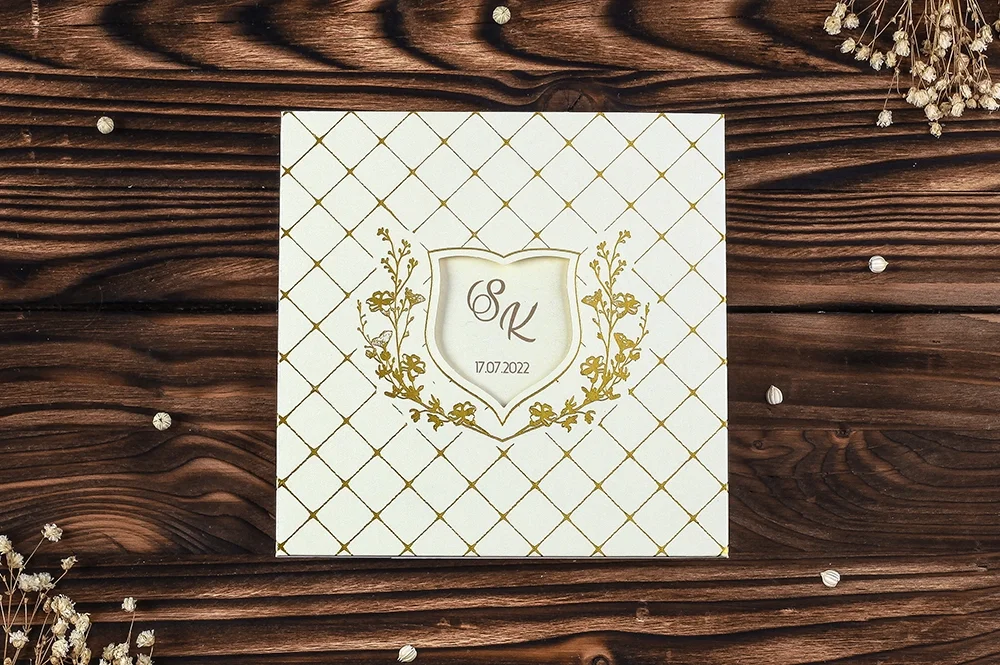 Düğün Davetiye - Hochzeit Einladungskarte Royal - Creme Gold Düğün Davetiye