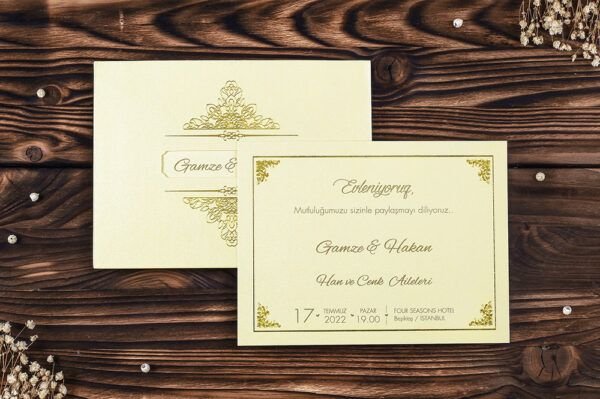 Düğün Davetiye - Hochzeit Einladungskarte Heilbronn - Creme Gold Düğün Davetiye