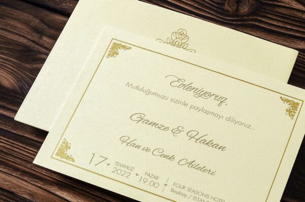Düğün Davetiye - Hochzeit Einladungskarte Heilbronn - Creme Gold Düğün Davetiye