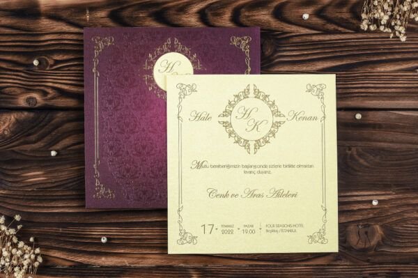 Düğün Davetiye - Hochzeit Einladungskarte Romantik - Lila Creme Düğün Davetiye