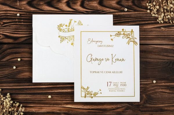 Düğün Davetiye - Hochzeit Einladungskarte Berlin - Weiss Gold Düğün Davetiye