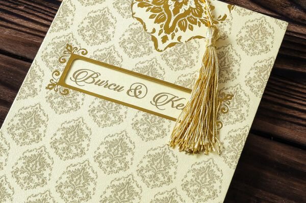 Düğün Davetiye - Hochzeitseinladung Ornament - Creme Gold Düğün Davetiye