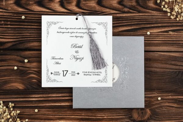 Düğün Davetiye - Hochzeit Einladungskarte Düsseldorf - Silber Weiss Düğün Davetiye