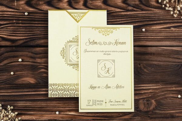 Düğün Davetiye - Hochzeit Einladungskarte Mailand - Creme Gold Düğün Davetiye