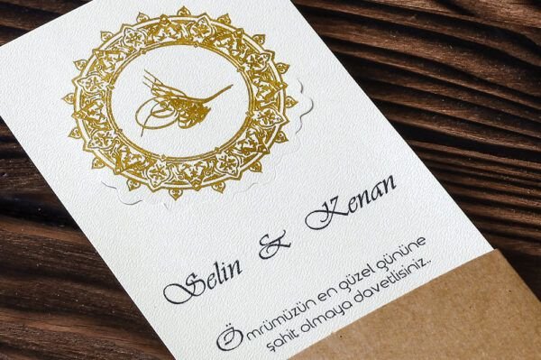 Düğün Davetiye - Hochzeit Einladungskarte Tugra - Creme Gold Düğün Davetiye