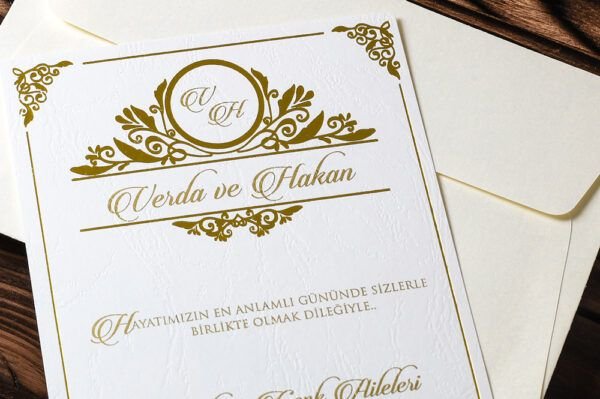 Düğün Davetiye - Hochzeitseinladung Halle - Weiss Gold düğün davetiye