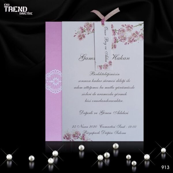 Düğün Davetiye - Hochzeitseinladung - Hochzeit Einladungskarte - weiß - Blumen Düğün Davetiye
